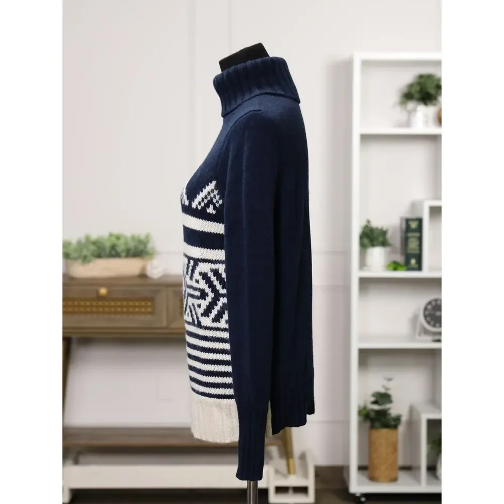 Après Ski Nordic J.Crew Alpine Wool Mohair Turtleneck Sweater Navy Cabincore S
